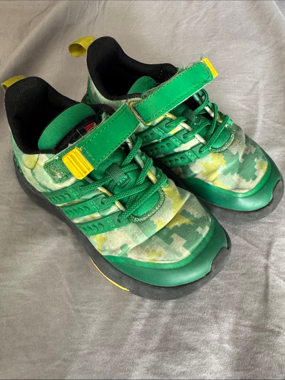 adidas Kids Green Camo Sneakers with Yellow Accents